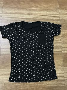 Patterned Black Pocket Tee