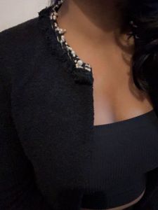 Elegant navy Crop coat with Pearl detail (item 58)