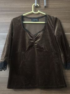 Intermix Velvet Lace Trim Top