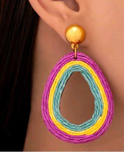 Multicoloured Raffia Danglers Earings