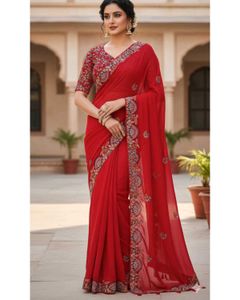Red Embellished Saree