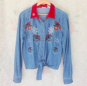 Front Tie Embroidered Shirt