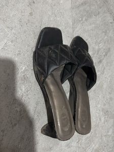 Black Quilted Heeled Sandals