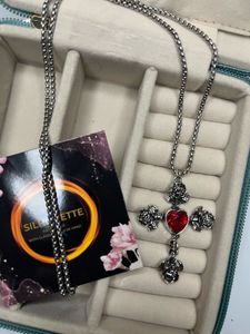 Red Heart Rose Cross Anti- Tarnished Necklace