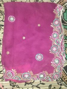 New Purple Saree With Stone EmbroideryBorder