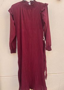 Maroon Pleated Dress