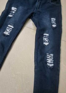 High-Waist Distressed Skinny Jeans – Dark Blue