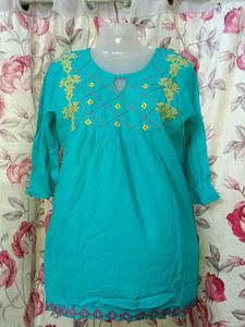 Embroidered Teal Top
