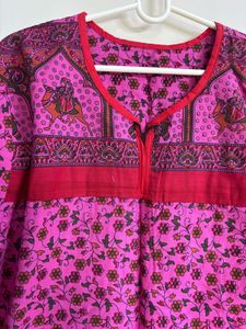 Vibrant Pink Printed Cotton Kurti