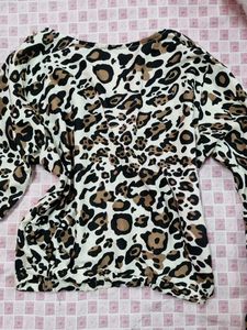 Leopard Print V-Neck Top With Bell Sleeves