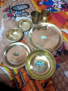 Combi Of Brass Plates ,Bowl And Glass
