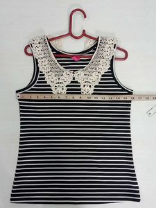Striped Top w/ Lace Collar