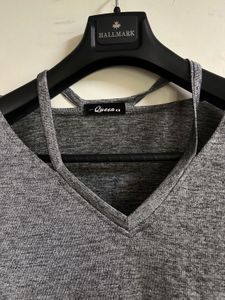 Gray V-Neck Tee with Straps