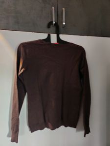 Brown Colour V- neck Top For Girls