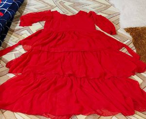 Red Ruffled Midi Dress