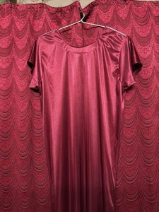 Maroon Satin Nightgown with Lace