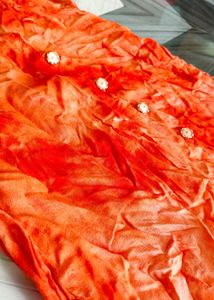 Stylish Orange Tie-Dye Kurti with Buttons