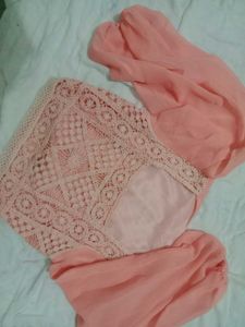 Peach Crochet Backless Dress