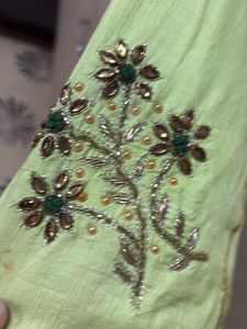 Lime Green Saree with Gold Detail