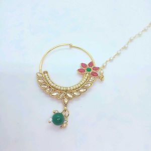 Brand Press Nose Ring With Chain ( Nathni)