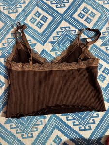 Brown lace trim cami
