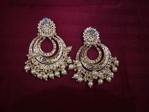 Kundan Studded Yellow Earrings
