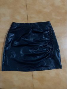 Black Faux Leather Mini Skirt (Stradivarius)