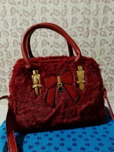 Red Faux Fur Bow Handbag