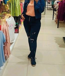 Dark Blue High Waist Skinny Distressed Jeans