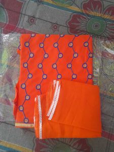 Orange Fabric with Geometric Circle Design