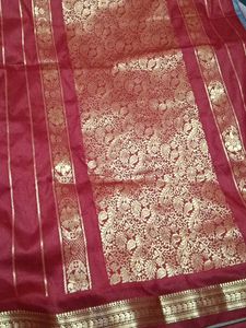 Maroon &amp; Electric Blue Colour Sari