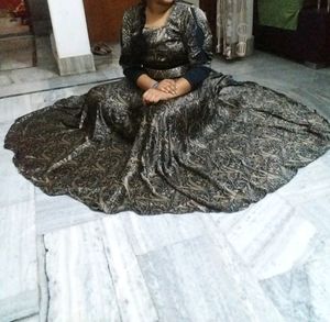 Dark Blue / Black Satin Silk Floor Length Dress
