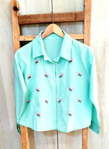 Light Green Embroidery Work Shirt Size-36