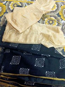 Black Shiffon Saree With Golden Border