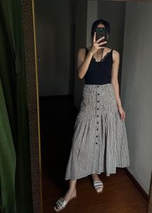 MNG Beige &amp; Black Gingham Checked A-line Skirt
