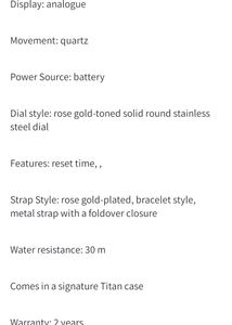 Titan Rose Gold Women&#39;s Watch with Crystals