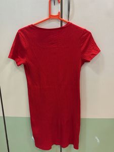 H&amp;M Red Ribbed Bodycon T-Shirt Dress