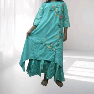 Aqua Floral Embroidered Dress