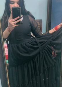 black 10 meter flair anarkali suit set