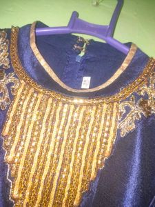 Elegant Navy Blue &amp; Gold Embellished Dress