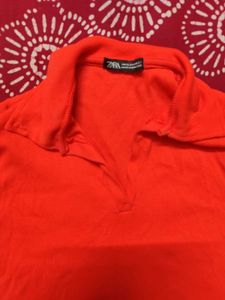 Zara Orange Collared Crop Top