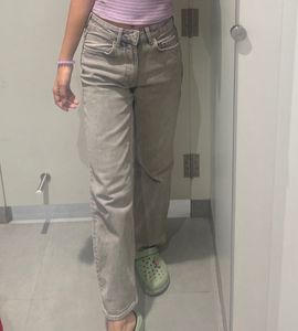 Beige Straight Leg Jeans