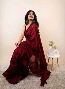 Red Cotton Tassels Saree ❤️