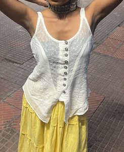White Embroidered Sleeveless Top