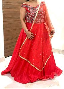 🧡 Carrot colour Off shoulder lahenga 🧡