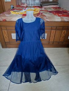 Navy Blue Sheer Overlay Dress