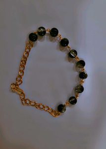 Black Bead & Gold Chain Bracelet