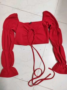Red Tie Front Crop Top