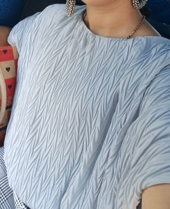 Grey Textured Free Size Top With Extended Sleeves