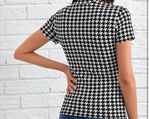 Houndstooth Mock Neck Top